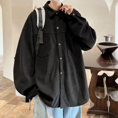 Threebooy Fashion Lapel Button All-match Solid Shirts Coats Men's Clothing Spring New Loose Casual Long Sleeve Tops Korean Shirt