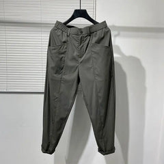 Threebooy Summer Ice Silk Trouswers Quick-drying Casual Ankle Length Pants Harajuku Style Simple Slightly Collapsed Black Work Harem Pants