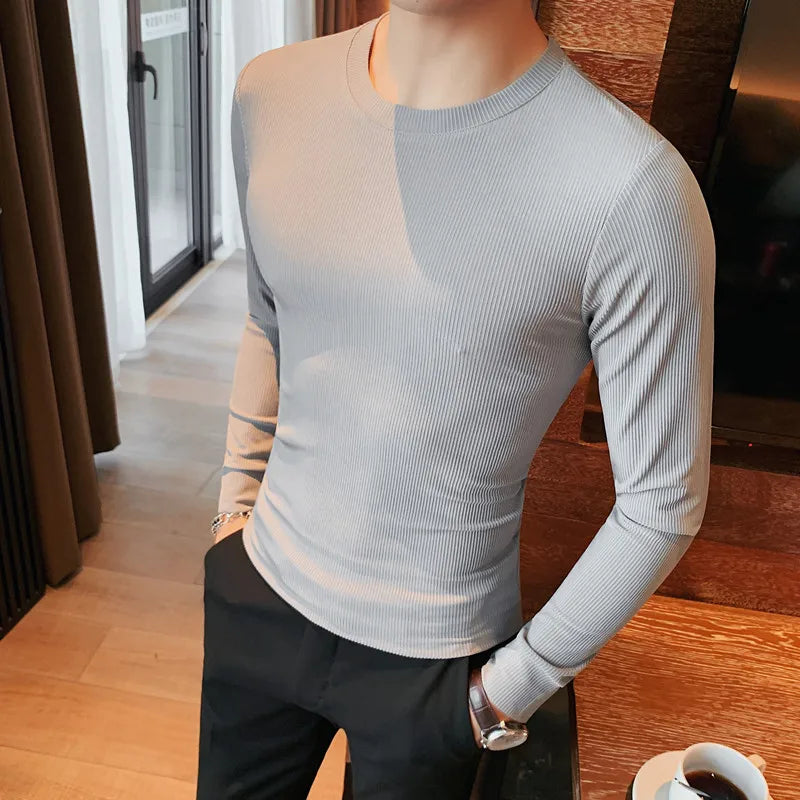 Threebooy Brand Clothing Men's Spring High Quality Casual Long Sleeve T-Shirt/Male Slim Fit O-Neck business T-shirts Homme S-4XL