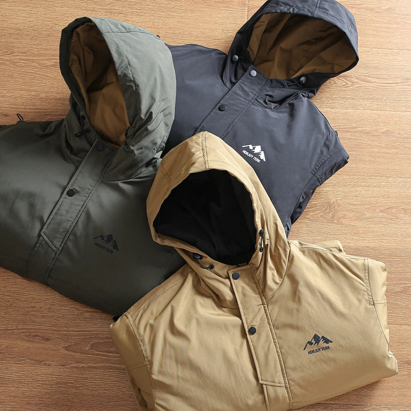 Threebooy Outdoor Windproof  Padded Jacket Plus Thickened Warm Large Pocket Workwear Casual Hooded Parkas Trendy High-end Button Up Coats