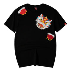 Threebooy Spring And Summer New Short-sleeved T-shirt Men's Round Neck Half-sleeved Lion Embroidery Loose Cotton Couple