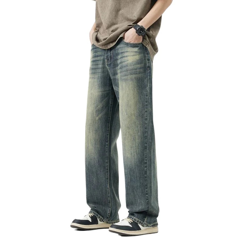Threebooy  Streetwear Thin Vintage Jeans Men's Fashion Loose Trousers Casual Straight Personalized Denim Pants Male Summer Brand wide jeans