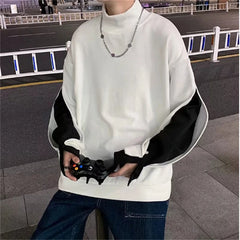 Threebooy Men's High Collar Sweatshirt Patchwork Pullover Long Sleeve Spring Autumn Tops Loose Sweatshirts