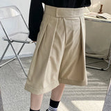 Threebooy New Niche Design Pasted High Waist Khaki Causal Wide Leg Shorts Summer Korean Trend Men's Knee Length Pants