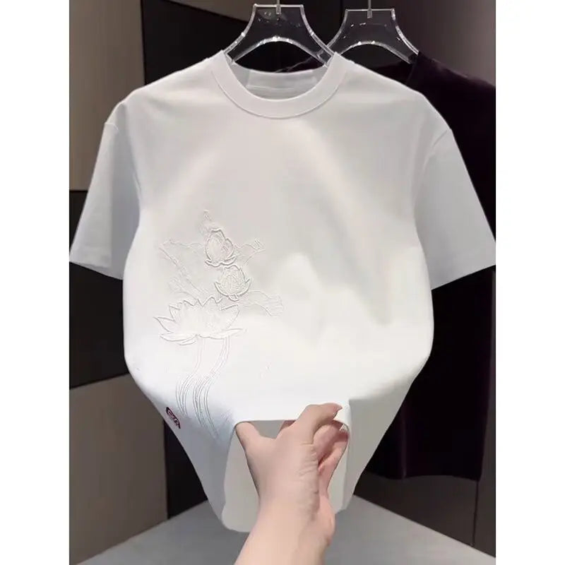 Threebooy  Summer New Embroidery Chinese Style Short Sleeve Men's Loose Slim Fit Casual Short Sleeve T-shirt Round Neck Top