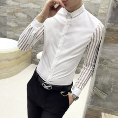 Threebooy Male Spring Hollow Out Shirt with Long Sleeves/Men's Slim Fit Lapel Business Shirt Brand Clothing Leisure Tops S-3XL