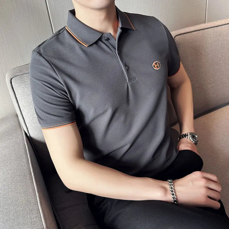 Threebooy  Brand Clothing Men's Summer Casual Short-sleeved POLO Shirts/Male Fashion Solid Color Ice Silk High Quality Polo Shirt