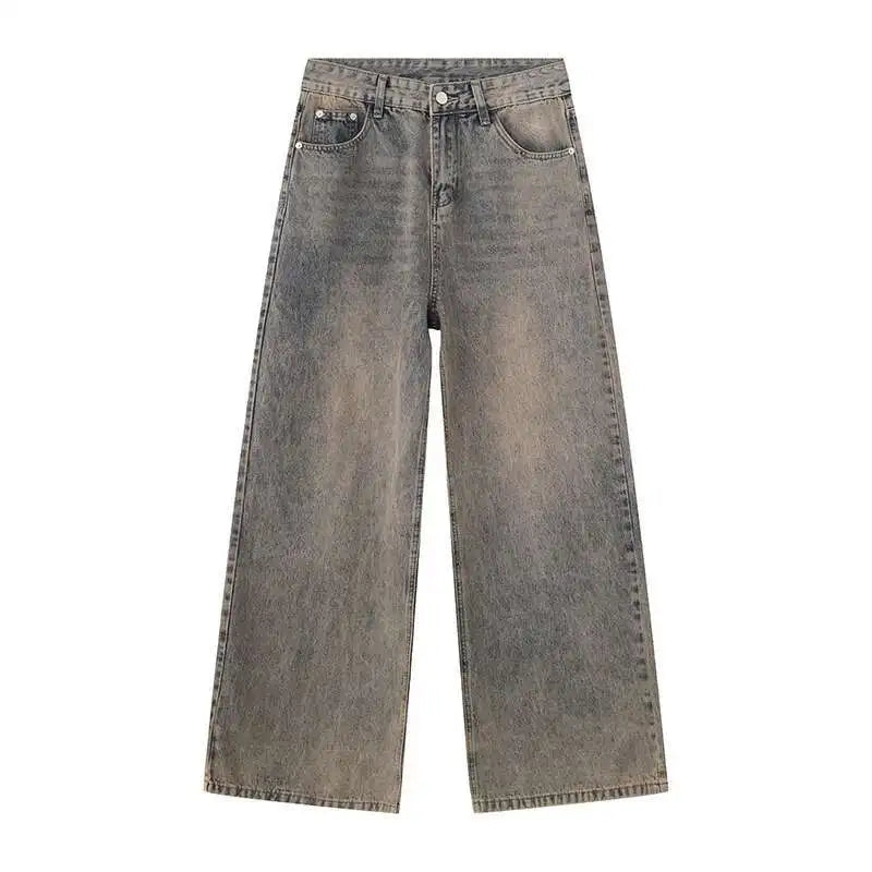 Threebooy  Spring Men's Baggy Jeans Worn Out Loose Wide Leg Denim Pants Chic Distressed Streetwear Vintage Male Trousers