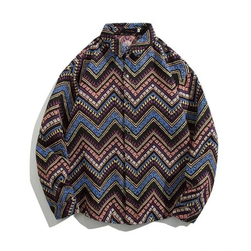 Threebooy Colored Numb Ethnic Style Shirt Men Weaving and Embroidered Spring and Autumn Retro Hong Kong Style Shirt Jacket