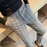 Threebooy Men's Spring Slim Fit Leisure Pure Cotton Business Suit Pants/Male Plaid Pencil Pantsfashion Trousers 28-38