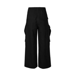 Threebooy Wide Leg Drawstring Black Cargo Pants Unisex Straight Baggy Casual Overalls Men's Streetwear Loose Oversized Trousers