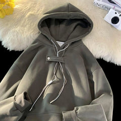 Threebooy  Men's High-end Spring and Autumn American Retro Solid Color Top Heavy Trendy Brand Hooded Sweatshirt Jacket