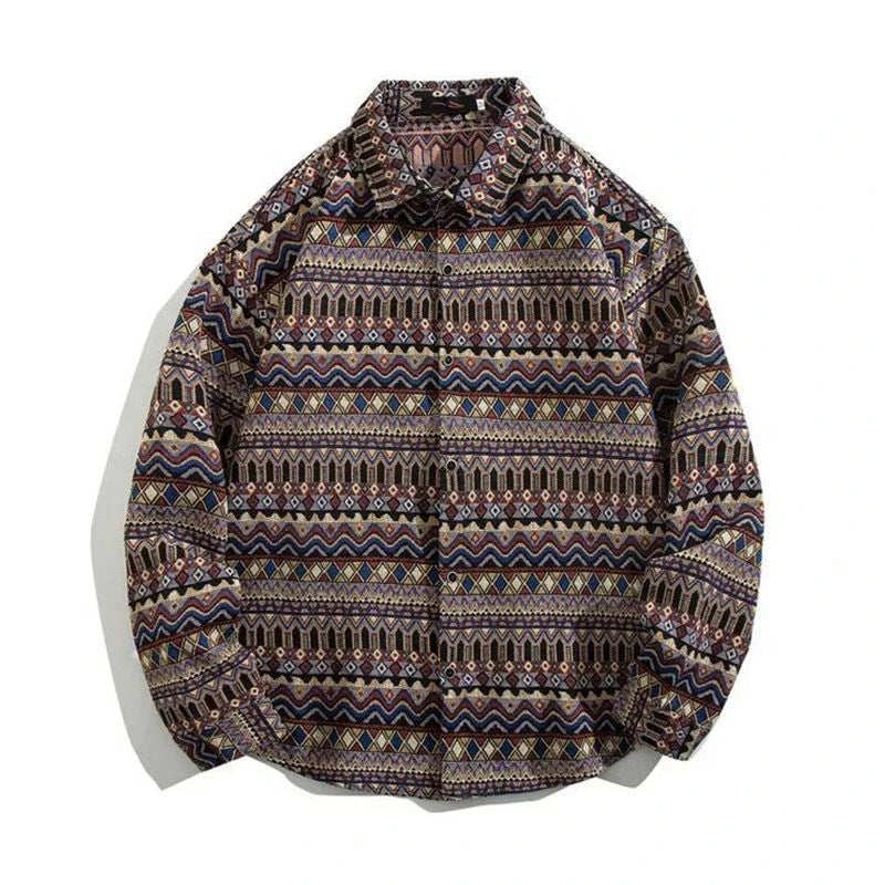Threebooy Colored Numb Ethnic Style Shirt Men Weaving and Embroidered Spring and Autumn Retro Hong Kong Style Shirt Jacket