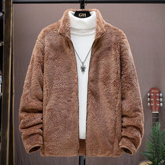 Threebooy  Double-sided Velvet Jacket Men Autumn Winter Short Plus Velvet Warm Long-sleeved Polar Fleece Top