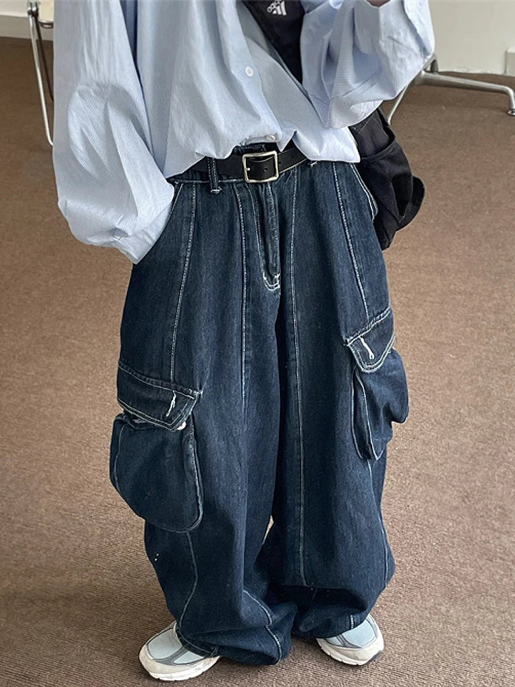 Threebooy Y2K Baggy Jeans for Women Oversize Denim Cargo Pants Female Wide Leg Trousers Japanese Streetwear Hip Hop Harajuku