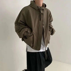 Threebooy  New Style Hooded Jacket Spring Loose Trend Cargo Jackets Zipper Solid Color Fashion Tide Casual Men's Clothing