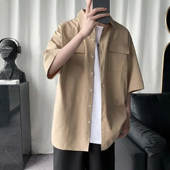 Threebooy  Summer Men Short-sleeved Student Korean Style Fashion Handsome Work Shirt Men Hong Kong Style Handsome Casual Versatile Top