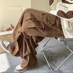 Threebooy Corduroy Pants Men Fashion Oversize Pocket Cargo Trousers Streetwear Fashion Hip Hop Loose Straight Pants Male Joggers New