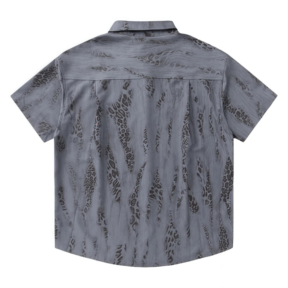 Threebooy  Hip Hop Snake Print Shirt Coats Men Oversized Summer Short Sleeve Shirts Streetwear Harajuku Blue Diamond Design Casual Blouse