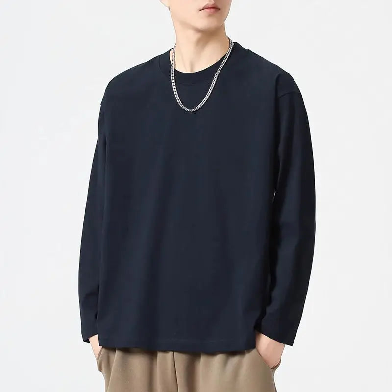 Threebooy  Men's Spring and Autumn New Splicing Pullovers O-Neck Fashion Solid Color Loose and Versatile Casual Long Sleeve Tops