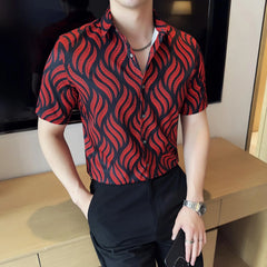Threebooy  Summer Printed Short Sleeved Shirt for Men Fashion Ice Silk Breathable Casual Non Ironing Shirt Business Social Top Men Clothing