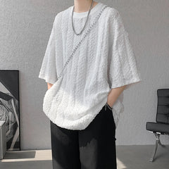 Threebooy Vertical Stripe Pleated T Shirt For Men Summer Short Sleeve Plain T-Shirt Fashion TShirts Round Collar Sports Top Tees White