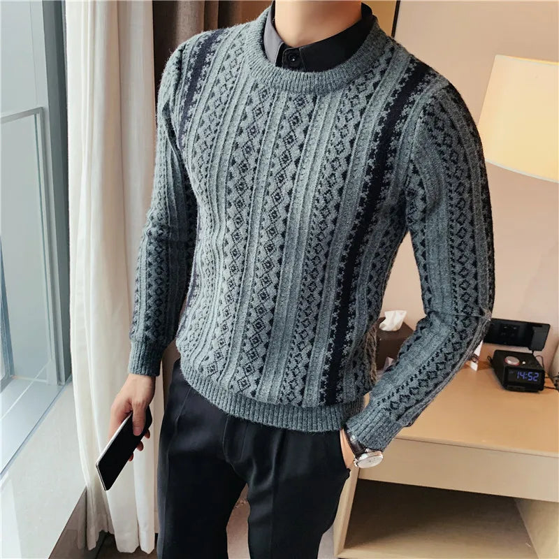 Threebooy Brand clothing Men keep warm winter Fake two knitted sweaters/Male Slim Fit Business Casual Set head Sweater Plus size 4XL