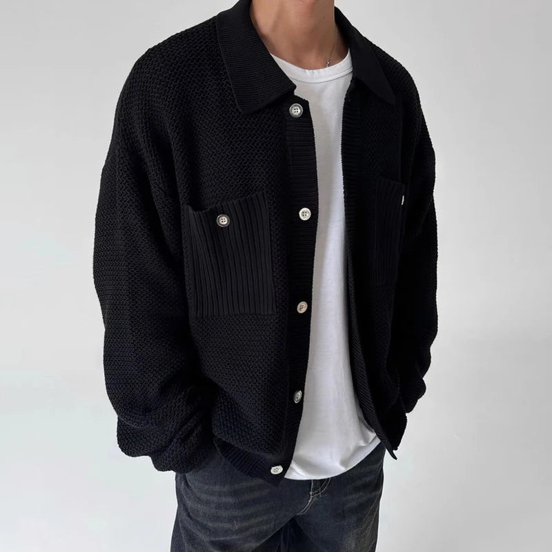 Threebooy  New Japanese Fashion Men Cardigan Jackets Light Luxury Knitted Button-down Long Sleeve Sweater Coat Premium Solid Color Knitwear