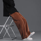 Threebooy Autumn New  Men's Lamp Core Flannel Pants Korean Street Loose Straight Casual Wide Leg Pants White Women's Daily Casual Pants