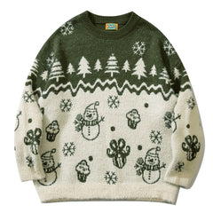 Threebooy American Cartoon Christmas Knitted Sweaters Vintage Crew Neck Color Matching Pullovers Causal Loosed Fresh Couple Jumpers Winter
