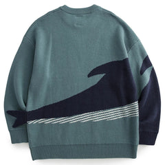 Threebooy Men Harajuku Knitted Sweater Whale Cartoon Print Pullover Japanese College O-Neck Sweaters Oversized Couple Top Autumn Winter