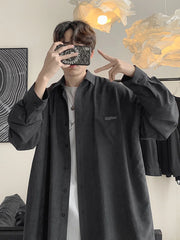 Threebooy men's spring and summer ins solid color long sleeve shirt men's Korean version trend basic style niche design shirt coat