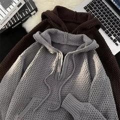 Threebooy Hip hop trend men and women personality hooded knit shirt  American couple autumn and winter loose fitting Harajuku casual top