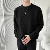 Threebooy  Men Round Collar Sweater Autumn Winter Warm Casual Slim Fit Pullovers Homme Thickened Plaid Jacquard Sweater