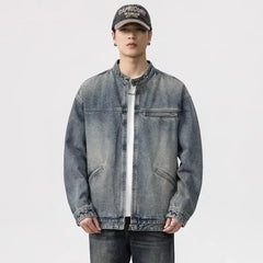 Threebooy Vintage Denim Jacket Men's Loose-Fit High-End Feel American Style Distressed Washing For Autumn Trendy Workwear