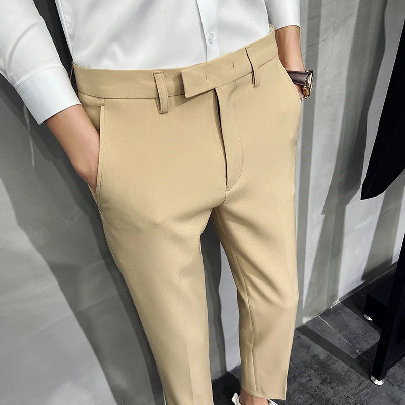 Threebooy Men Summer Business Formal Pant Solid Casual Korean Slim Fit Suit Pants Mens Wedding Social Office Trousers Plus Size 29-38