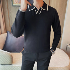 Threebooy Clothing Men Warm in Winter Lapel Knitted Sweaters/Male Slim Fit High Quality Leisure Pullover Men's polo Long-sleeved Sweater