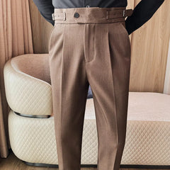 Threebooy  Trendy Business Pants Formal Dress Suit Trousers Solid Color Slim-fitting Buttons Suit Trousers Dressing 28-38