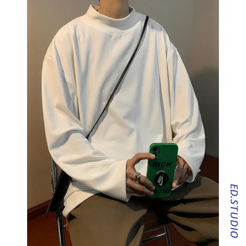 Mock Hoodies Men Thicker Keep Warm Basics Solid Baggy Fashionable 3 Colors Harajuku Tops Stylish Couples  Blusas Hombre New