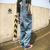 Threebooy Overalls Men Denim Jumpsuit Straight Jeans Hip Hop Big Pocket Wide Leg Cargo Pants Fashion Casual Loose Male's Rompers Trousers