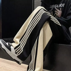 Threebooy Trousers Summer Men's Sweatpants Thin Striped Straight Male Sports Pants Wide Leg Big Size Korean Y2k Fashion 2024 Casual Long