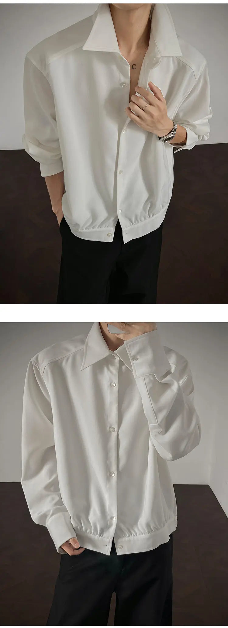 Threebooy Shirt men Korean Style Loose Fit Square Neck Plain Color Long Sleeve Shirt Man Autumn New Trendy Youth Dance Shirts Oversized