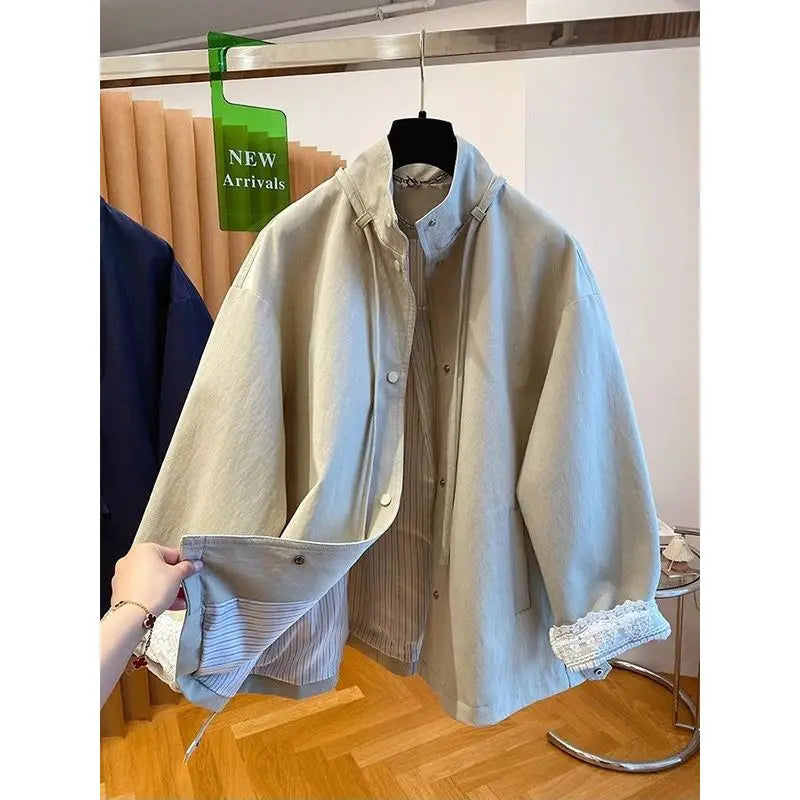 Threebooy Korean Simple High-end Windbreaker Short Jacket Women Loose Spring Autumn New Style Small Fashion Trend Baseball Jacket
