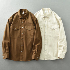 Threebooy Retro Washed Cotton Men's Shirts Spring Long Sleeve American Casual Blouses for Fashion Youth Man Work Wear Daily Tops