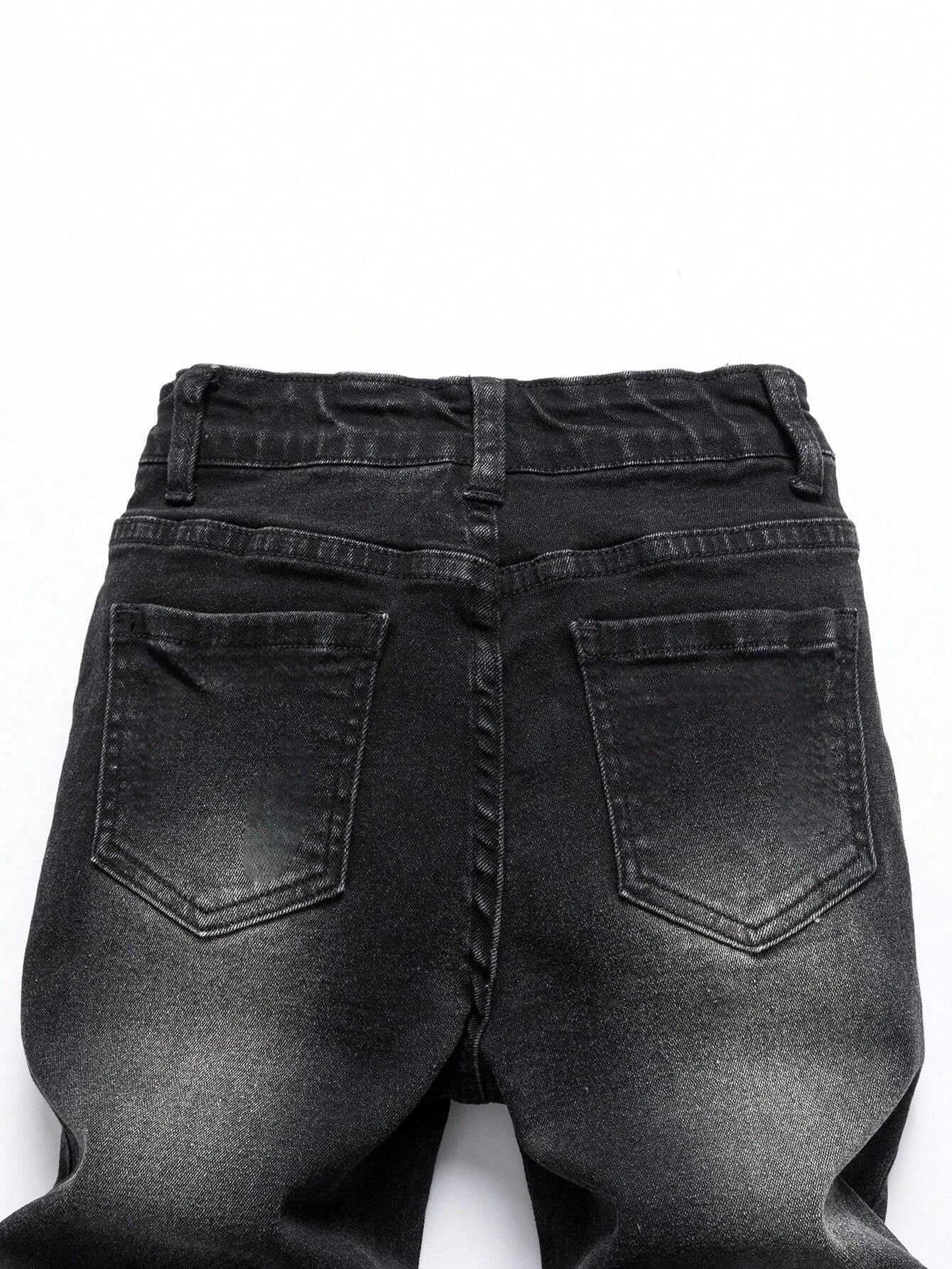 Threebooy  1 Piece of Men's Four-Season Snowflake Washed Fashion Jeans, Stretch Slim Fit Light Gray Dark Black Casual Denim Pants, Normcore and Fashionable, Suitable for Everyday Wear
