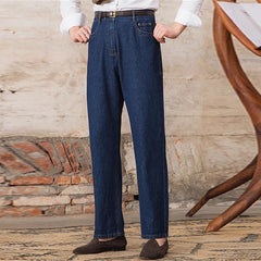 Threebooy  Luxury Naples Slim High Waist Denim Pants Fashion Navy American Retro Premium Elegant Jeans Men's Leisure Commuting Trousers