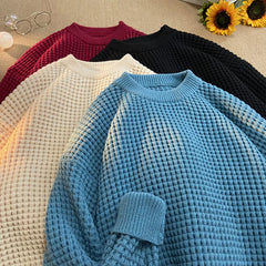 Threebooy Korean Solid Color Baggy Sweater Men's Knitting Pullovers Crew Neck Pullover Women Harajuku Knitwear Christmas Red Knitted