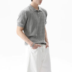 Threebooy  New Trendy Jacquarded Men Polo Shirt Light Luxury Casual Business Solid Color Knitted Short Sleeve T-shirt Fashion Stretchy Tops