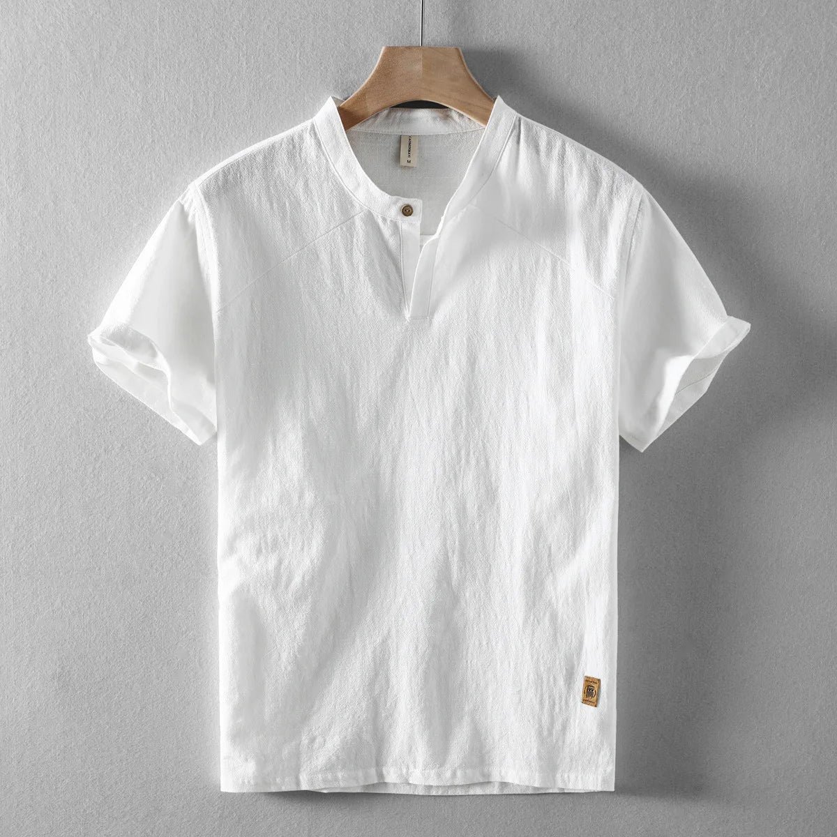 Threebooy Summer Men's Stand Collar Cotton Linen Shirt Casual Button Short Sleeve Beach Shirts Hawaiian T Shirts For Men