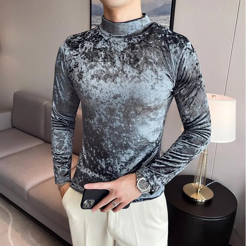 Threebooy New Style Men's Spring High Quality Casual Long Sleeve T-shirt/Male Slim Fit High Collar Pullover Leisure T-shirt Plus Size S-3XL